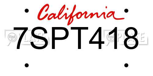 7SPT418 California License Plate