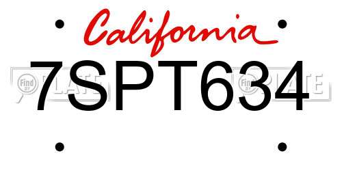 7SPT634 California License Plate