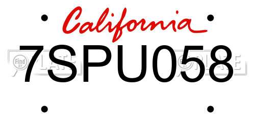 7SPU058 California License Plate