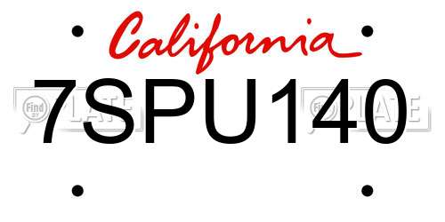 7SPU140 California License Plate