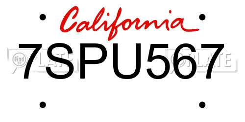 7SPU567 California License Plate