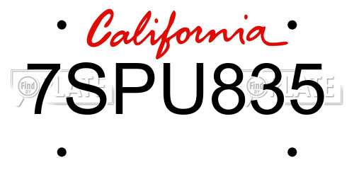 7SPU835 California License Plate