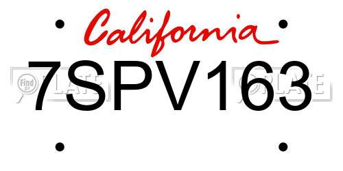 7SPV163 California License Plate