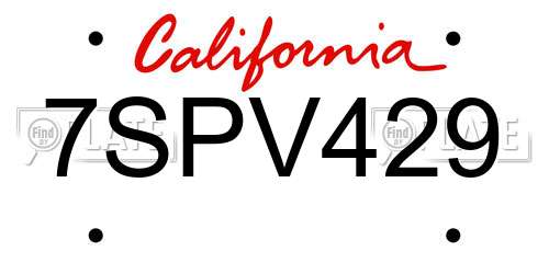 7SPV429 California License Plate
