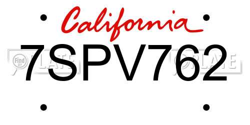 7SPV762 California License Plate