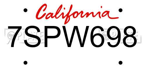 7SPW698 California License Plate