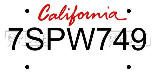 7SPW749 California License Plate