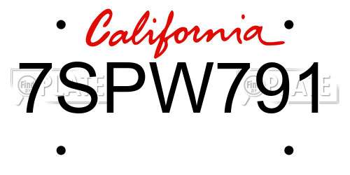 7SPW791 California License Plate