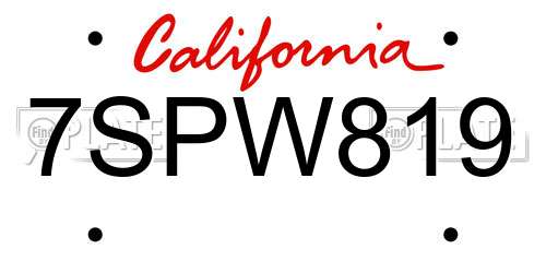 7SPW819 California License Plate