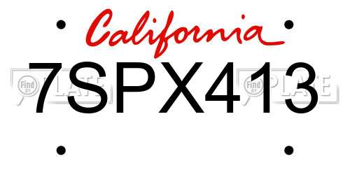 7SPX413 California License Plate