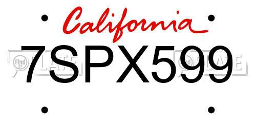 7SPX599 California License Plate