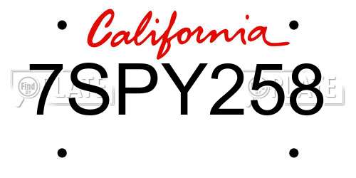 7SPY258 California License Plate