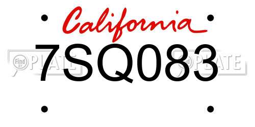 7SQ083 California License Plate
