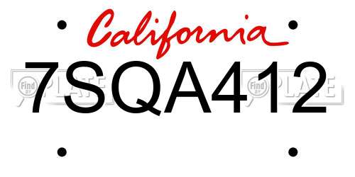 7SQA412 California License Plate