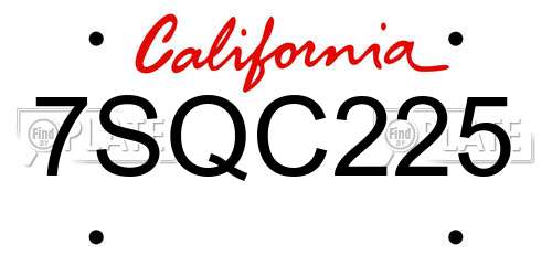 7SQC225 California License Plate