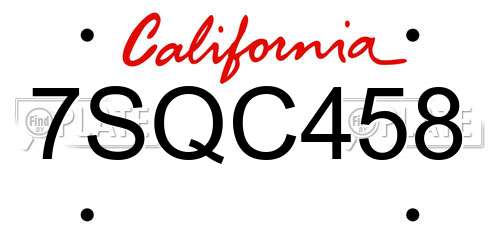 7SQC458 California License Plate