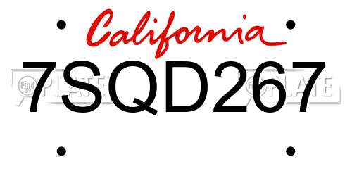 7SQD267 California License Plate
