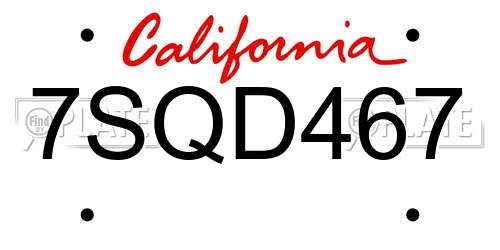 7SQD467 California License Plate