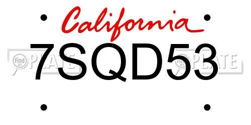 7SQD53 California License Plate