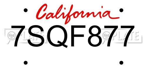 7SQF877 California License Plate