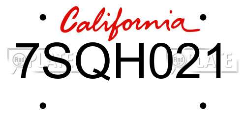 7SQH021 California License Plate