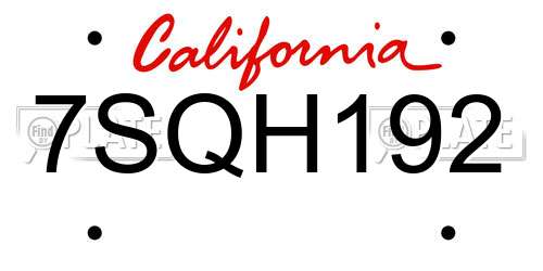 7SQH192 California License Plate