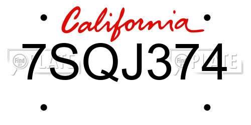 7SQJ374 California License Plate
