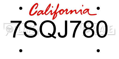 7SQJ780 California License Plate