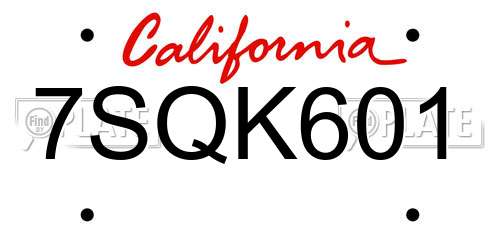 7SQK601 California License Plate
