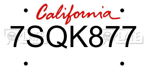 7SQK877 California License Plate