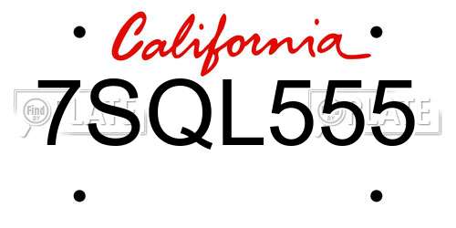 7SQL555 California License Plate