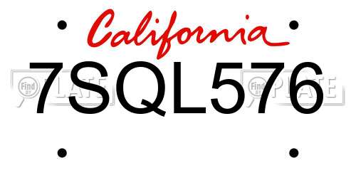 7SQL576 California License Plate