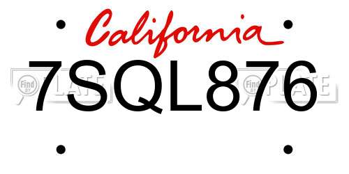 7SQL876 California License Plate
