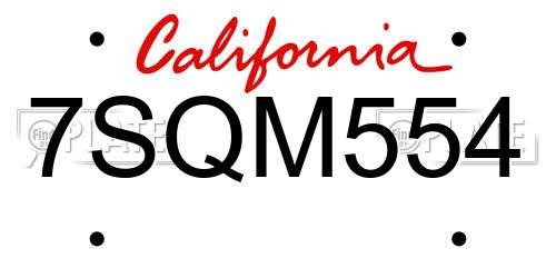 7SQM554 California License Plate
