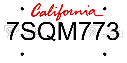 7SQM773 California License Plate