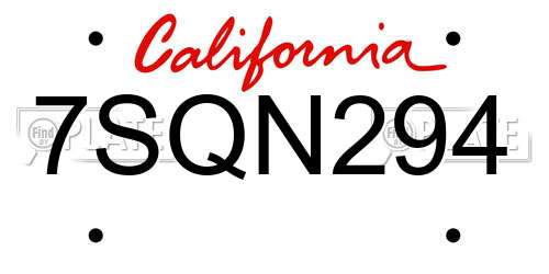 7SQN294 California License Plate
