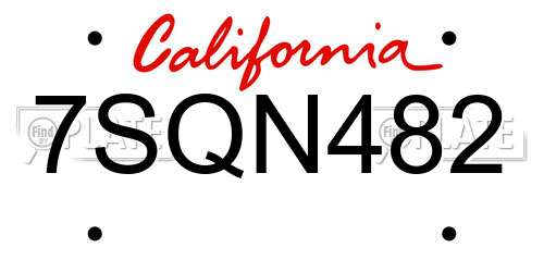 7SQN482 California License Plate