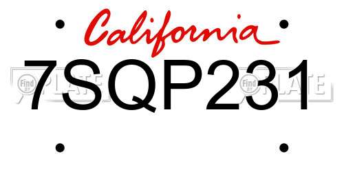 7SQP231 California License Plate
