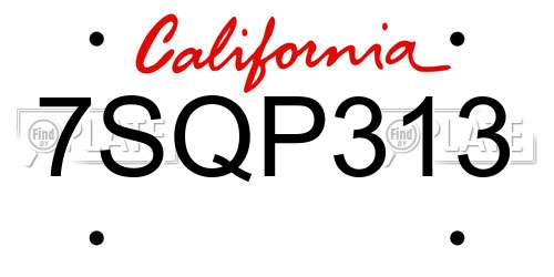 7SQP313 California License Plate