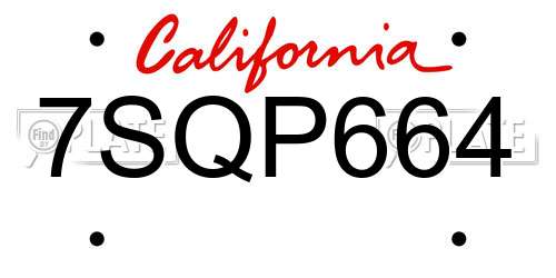 7SQP664 California License Plate