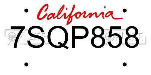 7SQP858 California License Plate