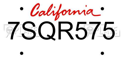 7SQR575 California License Plate