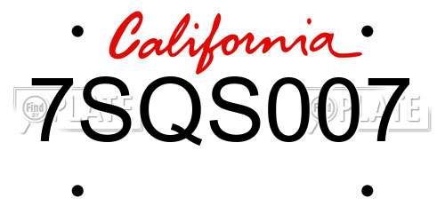 7SQS007 California License Plate