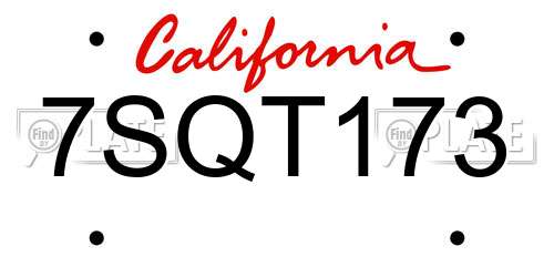7SQT173 California License Plate