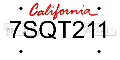 7SQT211 California License Plate