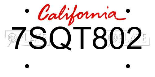 7SQT802 California License Plate