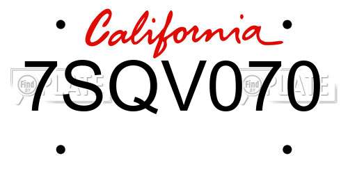 7SQV070 California License Plate