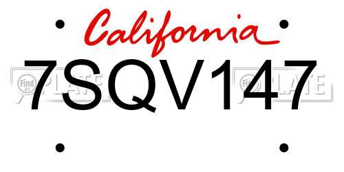 7SQV147 California License Plate