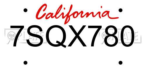 7SQX780 California License Plate