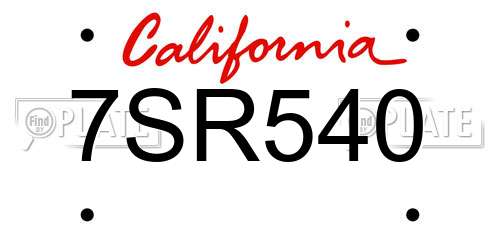 7SR540 California License Plate